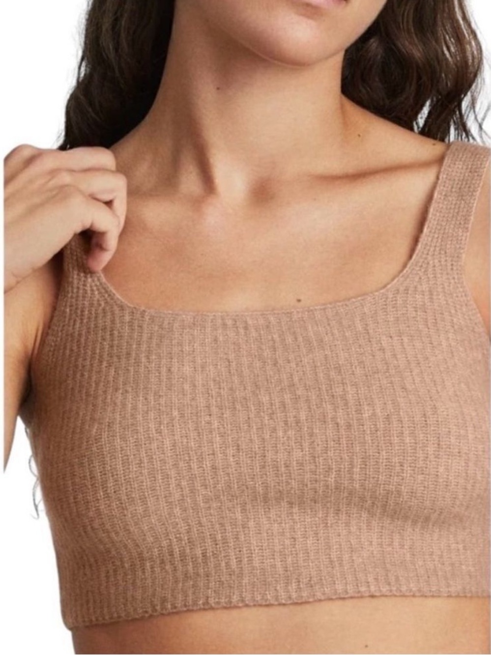 Everlane Cozy Stretched Cropped Sweater Tank Camel Ribbed Knit Top Size Medium